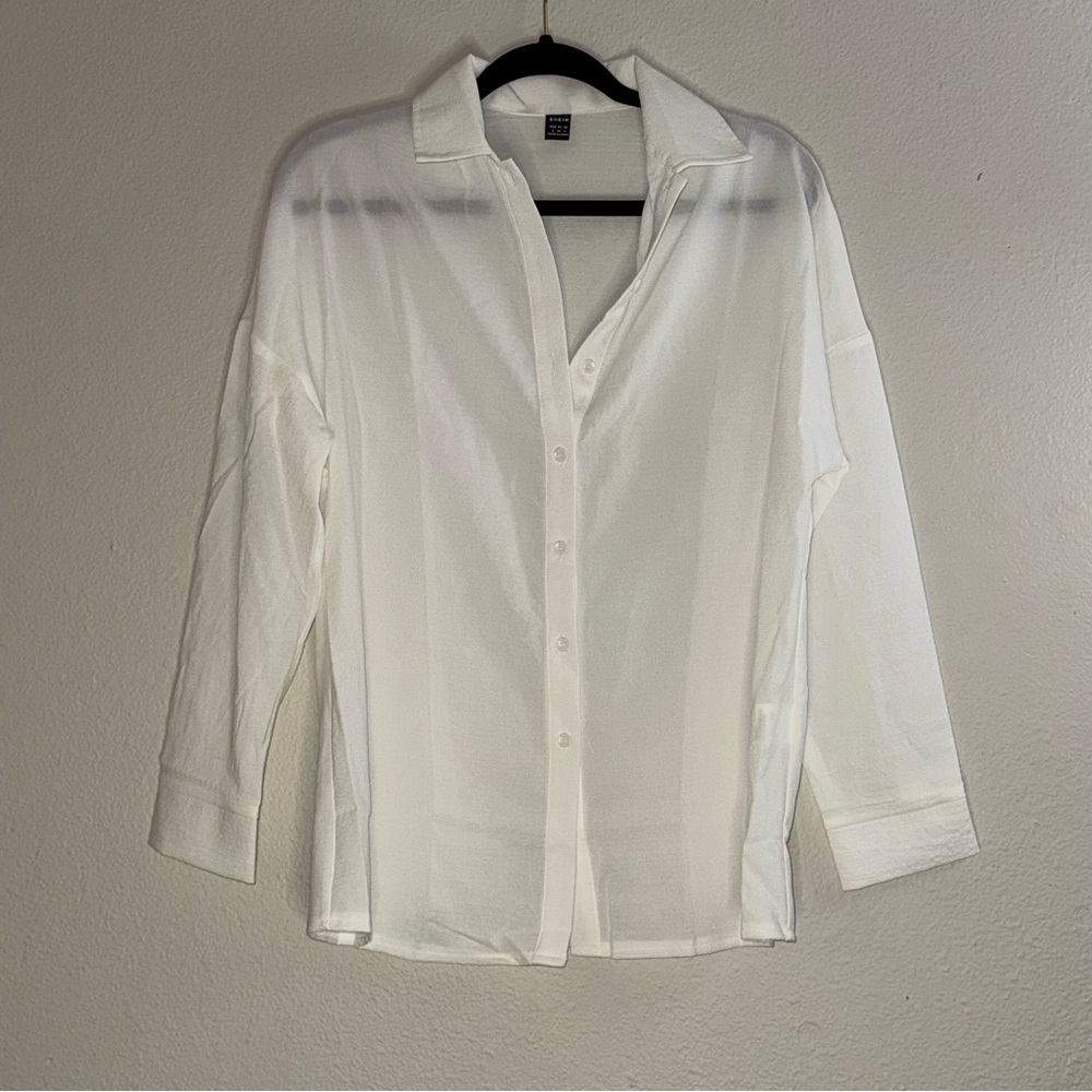 SHEIN White Semi-Sheer Button Down Shirt